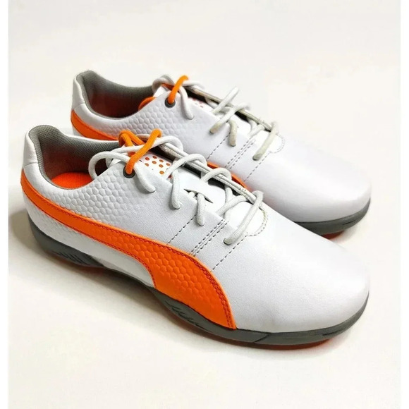 Puma Titan Tour v2 White Orange Lace Up Golf Shoes Men's Size 5 Women's 7 - Picture 1 of 11